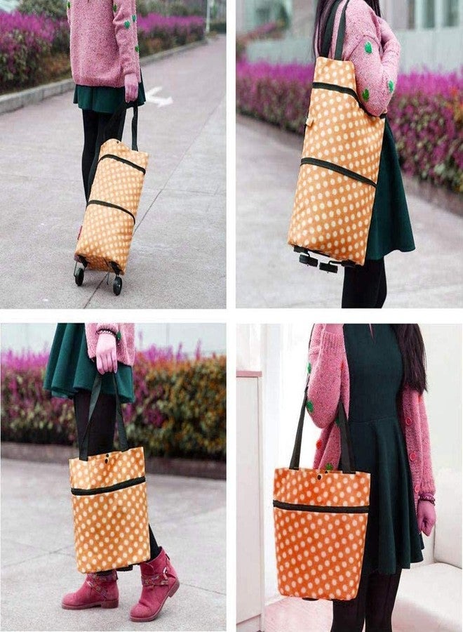 Bluwings Polyester Travel Luggage Bag Shopping Trolley Handbag for Grocery Vegetable and Clothing with Folding Wheel (Orange) - Image 5