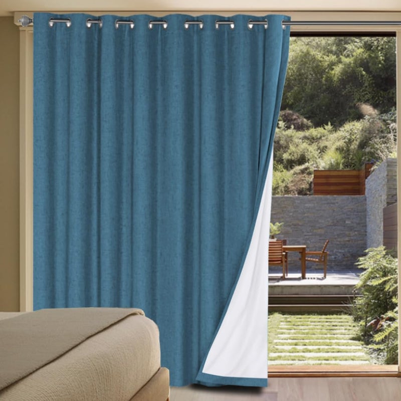 H.VERSAILTEX Linen Blackout Curtains Durable Thick Textured Linen Look 100% Blackout Patio Door Curtain Anti Rust Grommet Extra Wide Sliding Door Curtain Panel  Blue Sapphire  W100 x L96 inch - Image 1