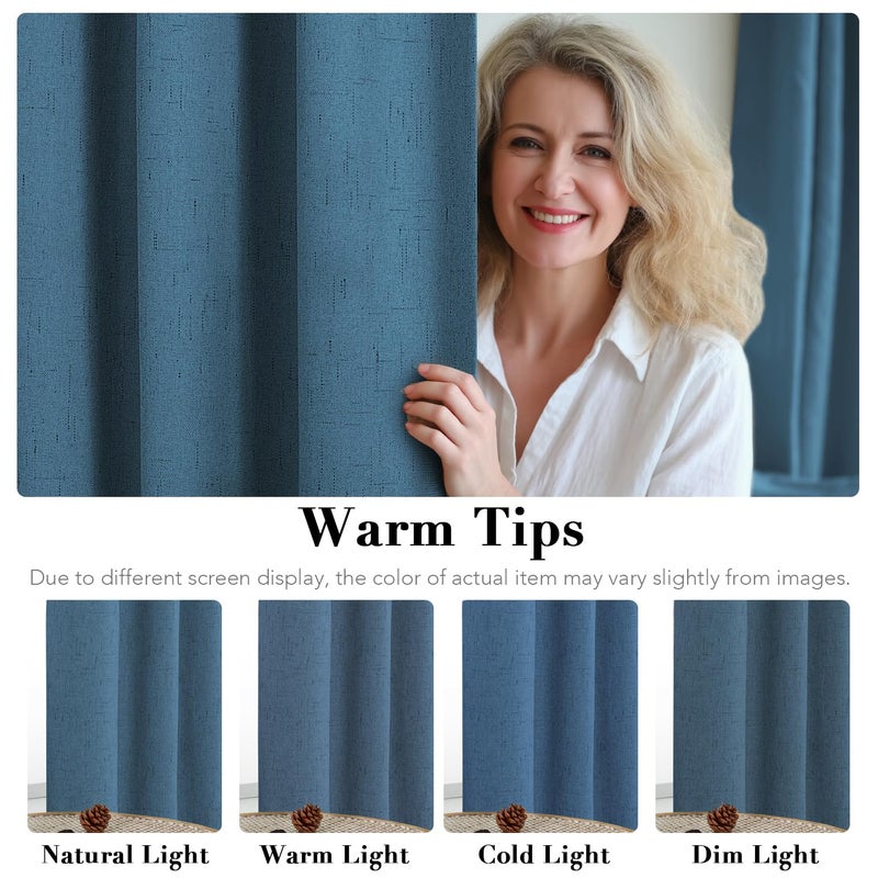 H.VERSAILTEX Linen Blackout Curtains Durable Thick Textured Linen Look 100% Blackout Patio Door Curtain Anti Rust Grommet Extra Wide Sliding Door Curtain Panel  Blue Sapphire  W100 x L96 inch - Image 5