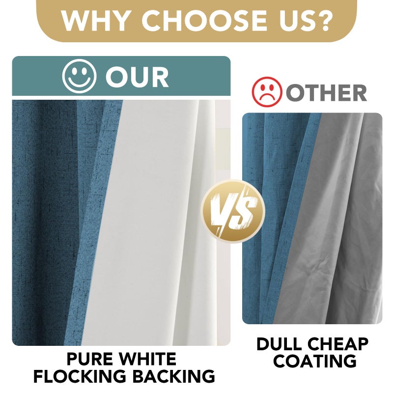 H.VERSAILTEX Linen Blackout Curtains Durable Thick Textured Linen Look 100% Blackout Patio Door Curtain Anti Rust Grommet Extra Wide Sliding Door Curtain Panel  Blue Sapphire  W100 x L96 inch - Image 3