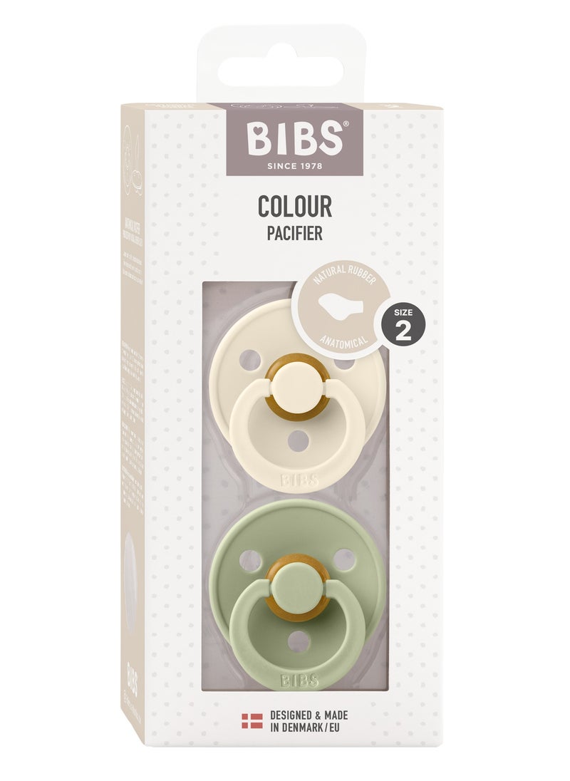 BIBS Pacifier Colour 2 PACK Latex Size 2 Anatomical Ivory/Sage  - Image 1