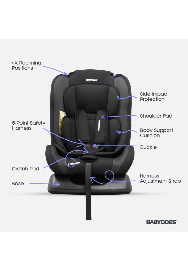 BABYDOES ESTEEM - Baby/Infant/Kids Travel Car Seat, Group 0+1+2, Rearward/Forward Facing, 4x Reclining, Padded Seat, 0- 7 Years (Upto 25 kg) - Black - Image 3