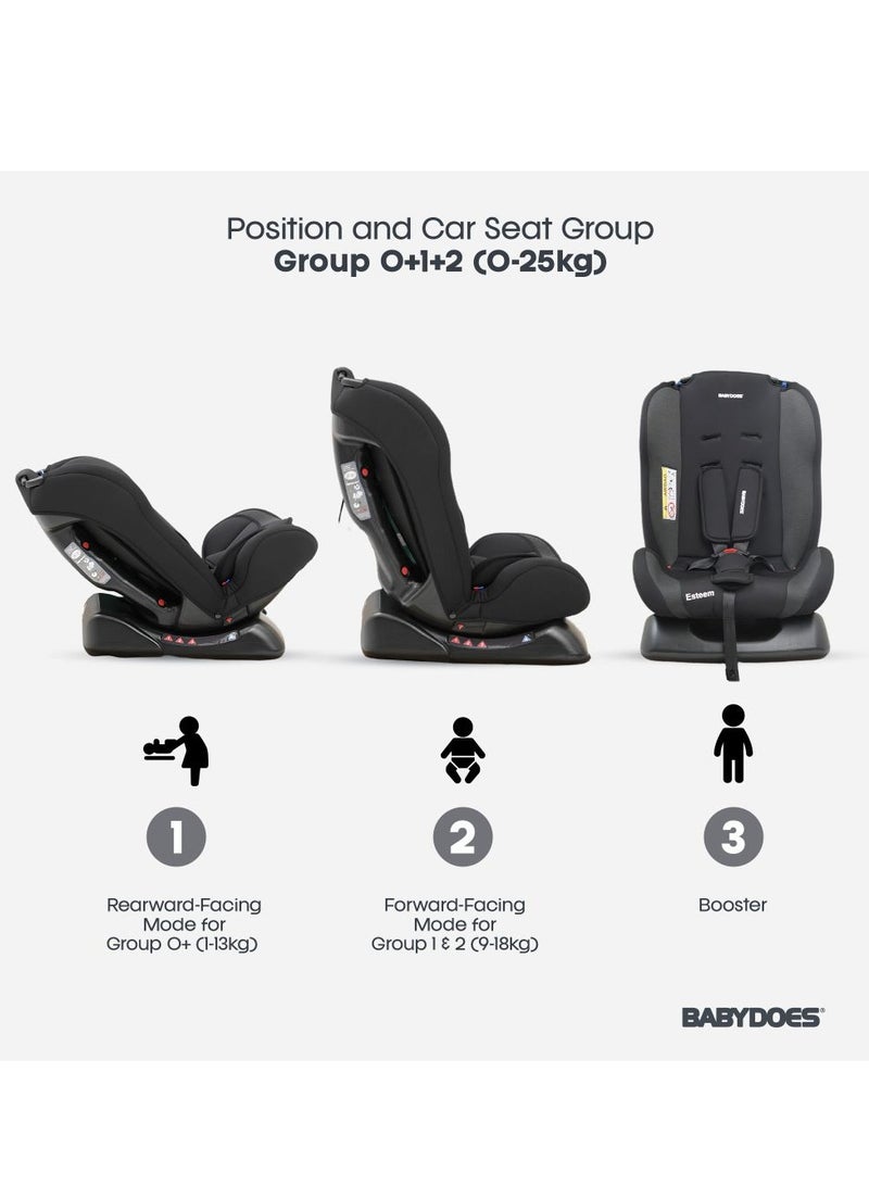 BABYDOES ESTEEM - Baby/Infant/Kids Travel Car Seat, Group 0+1+2, Rearward/Forward Facing, 4x Reclining, Padded Seat, 0- 7 Years (Upto 25 kg) - Black - Image 5