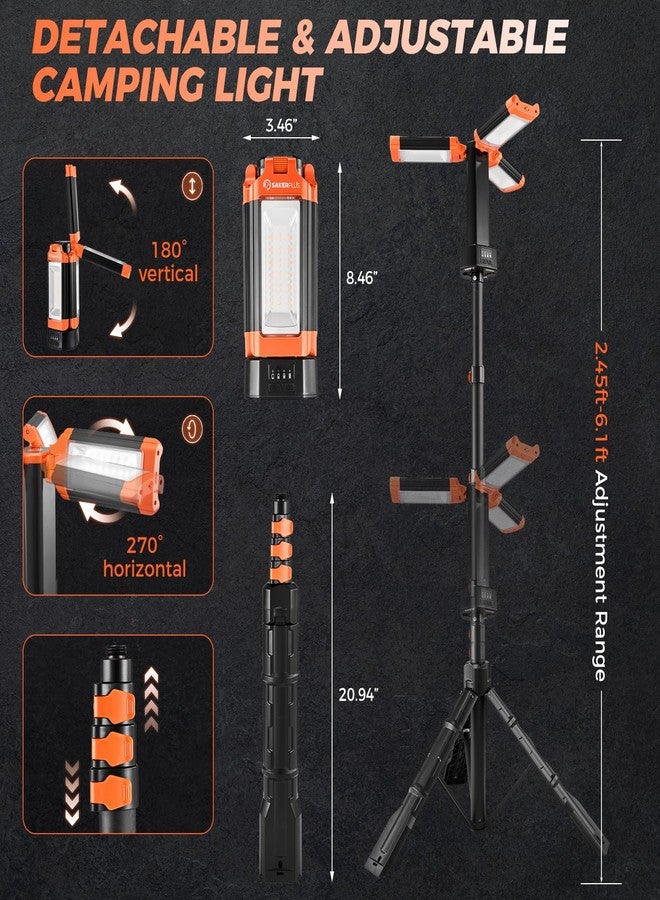 SakerPlus Camping Light-14000mAh Portable Rechargeable Outdoor Work Lamp ,Telescopic Tent Camping Lantern with Four Led Lamps,Ideal for Hiking,Camping - Image 3