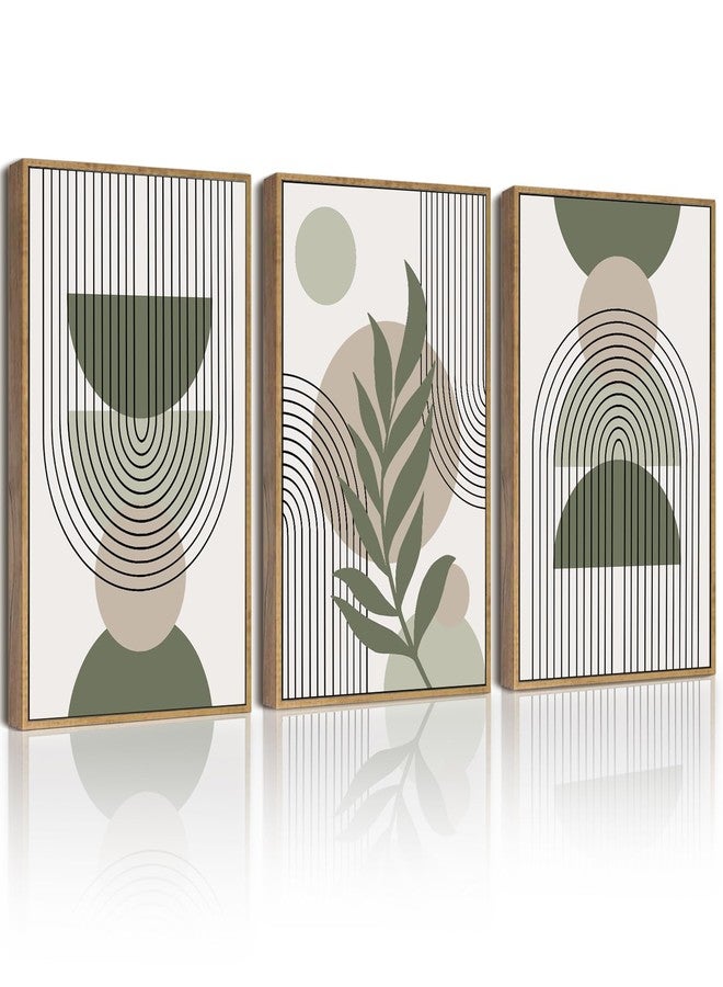 Drsoum لوحة جدارية بوهيمية من Drsoum مقاس 11×14 بوصة، لون أخضر مريمي، مؤطرة بإطار خشبي، تصميم بوهيمي عصري، أشكال هندسية تجريدية، مطبوعة على قماش، جاهزة للتعليق. - Image 1
