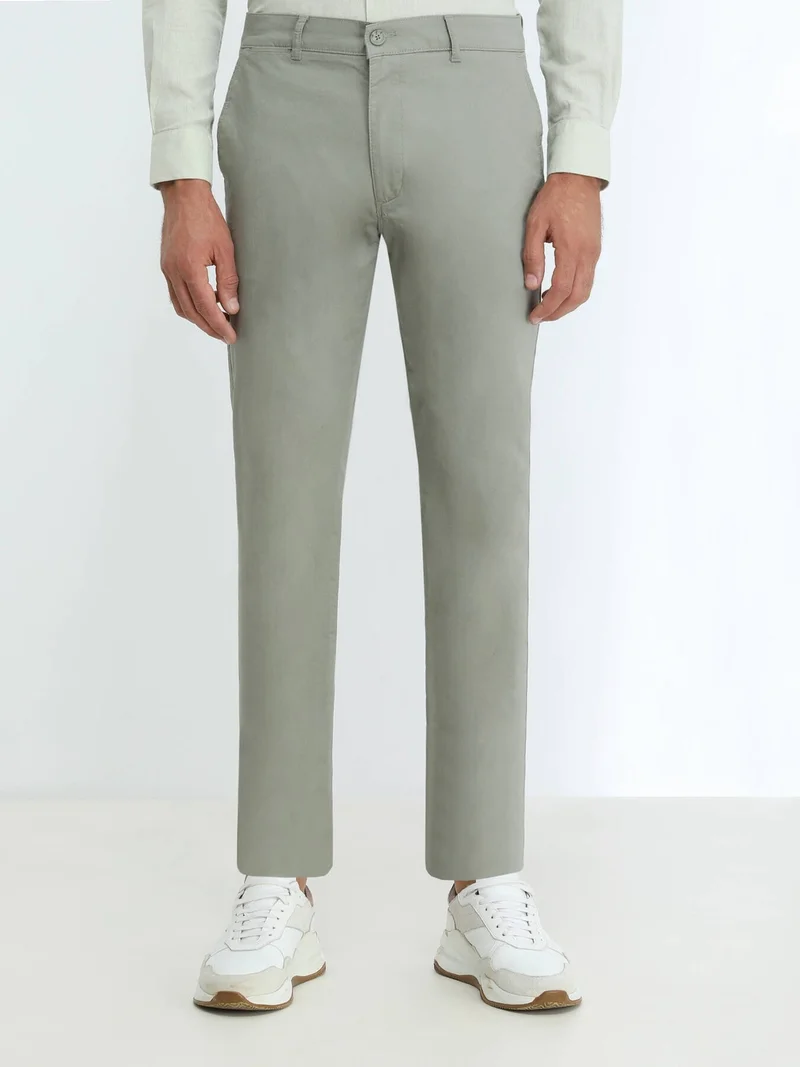 كيب Light Khaki Plain Woven Slim Fit Casual Cotton Blend Trousers