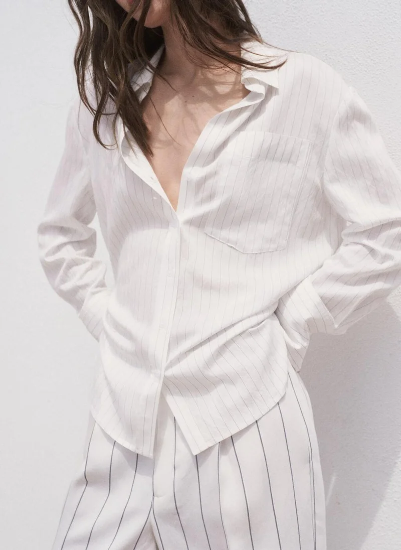 MANGO Semi-transparent striped shirt