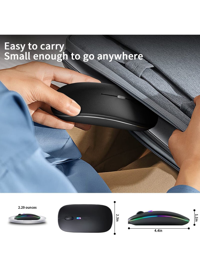 Yakiter - LED RGB Wireless Bluetooth Mouse, Bluetooth 5.1 + USB, 2.4GHz Rechargeable Silent Bluetooth Wireless Mouse, Computer Mice with USB Receiver(Black) - Image 1