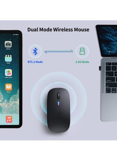 ياكيتر ماوس بلوتوث لاسلكي LED RGB ، بلوتوث 5.1 + USB ، ماوس لاسلكي بلوتوث صامت قابل لإعادة الشحن 2.4 جيجا هرتز ، ماوس كمبيوتر مع جهاز استقبال USB (أسود)  - Image 2