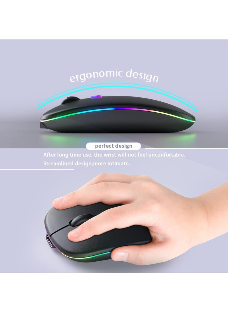 Yakiter - LED RGB Wireless Bluetooth Mouse, Bluetooth 5.1 + USB, 2.4GHz Rechargeable Silent Bluetooth Wireless Mouse, Computer Mice with USB Receiver(Black) - Image 1