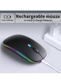 ياكيتر ماوس بلوتوث لاسلكي LED RGB ، بلوتوث 5.1 + USB ، ماوس لاسلكي بلوتوث صامت قابل لإعادة الشحن 2.4 جيجا هرتز ، ماوس كمبيوتر مع جهاز استقبال USB (أسود)  - Image 3
