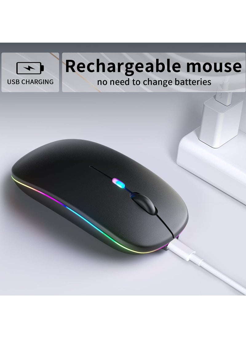 Yakiter - LED RGB Wireless Bluetooth Mouse, Bluetooth 5.1 + USB, 2.4GHz Rechargeable Silent Bluetooth Wireless Mouse, Computer Mice with USB Receiver(Black) - Image 1