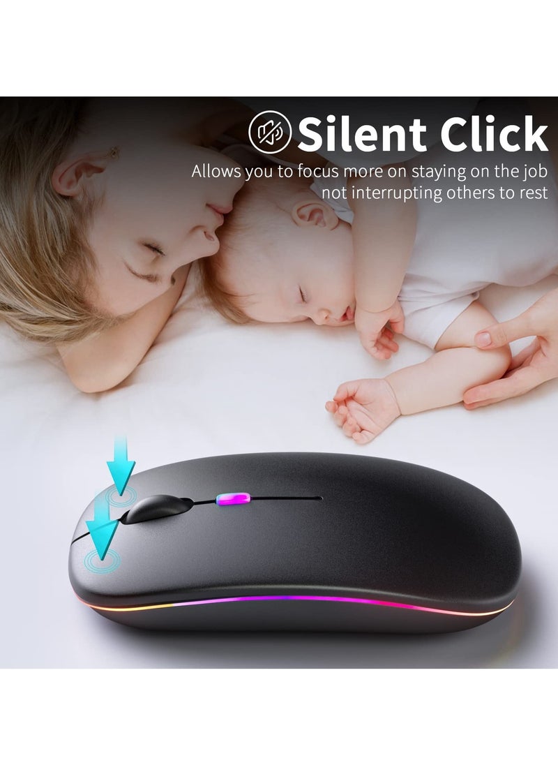 Yakiter - LED RGB Wireless Bluetooth Mouse, Bluetooth 5.1 + USB, 2.4GHz Rechargeable Silent Bluetooth Wireless Mouse, Computer Mice with USB Receiver(Black) - Image 1