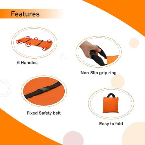 OTICA Nylon Foldable Soft Stretcher With Safety Belt,Emergency Medical Portable Stretcher For Patient,Foldable Patient Transport Stretcher With Handle With Carrying Bag(Orange),1 Count(Pack of 1) - Image 4