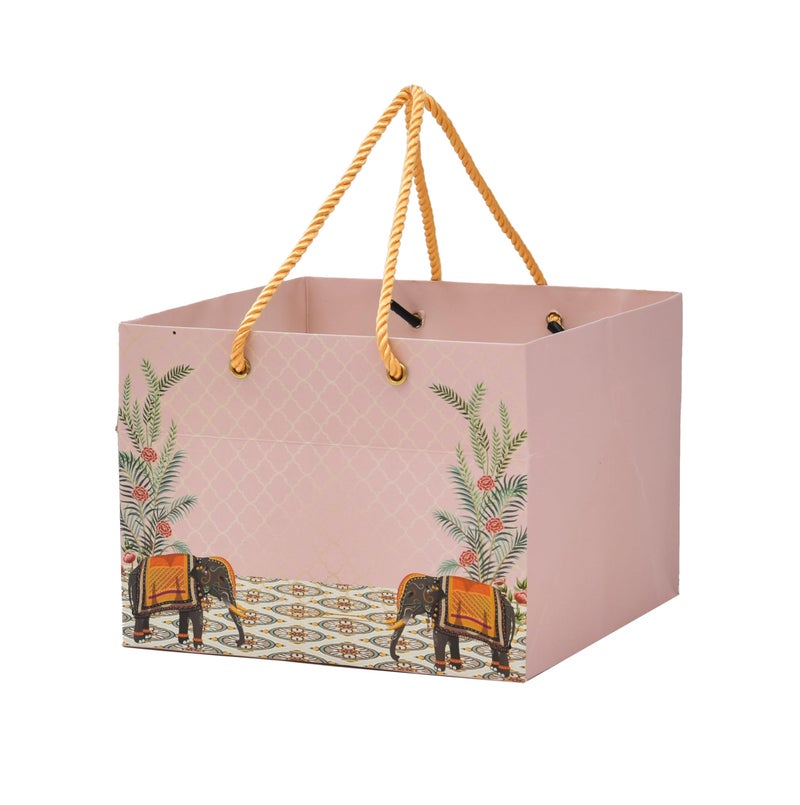 PPJ ® - PINK ELEPHANT WEDDING CARPET (10 Pcs.) (WEDDING HAMPER / SWEET BOX 500G / CAKE/ GHEVAR) PAPER CARRY BAG, 8 Inch X 8 Inch X 6 Inch for DIWALI/WEDDING/FUNCTION/BIRTHDAY/RETURN GIFTS/CHRISTMAS/GIFT BAGS/GIFT COVERS (Pack of 10) - Image 1