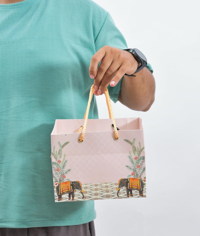 PPJ ® - PINK ELEPHANT WEDDING CARPET (10 Pcs.) (WEDDING HAMPER / SWEET BOX 500G / CAKE/ GHEVAR) PAPER CARRY BAG, 8 Inch X 8 Inch X 6 Inch for DIWALI/WEDDING/FUNCTION/BIRTHDAY/RETURN GIFTS/CHRISTMAS/GIFT BAGS/GIFT COVERS (Pack of 10) - Image 2