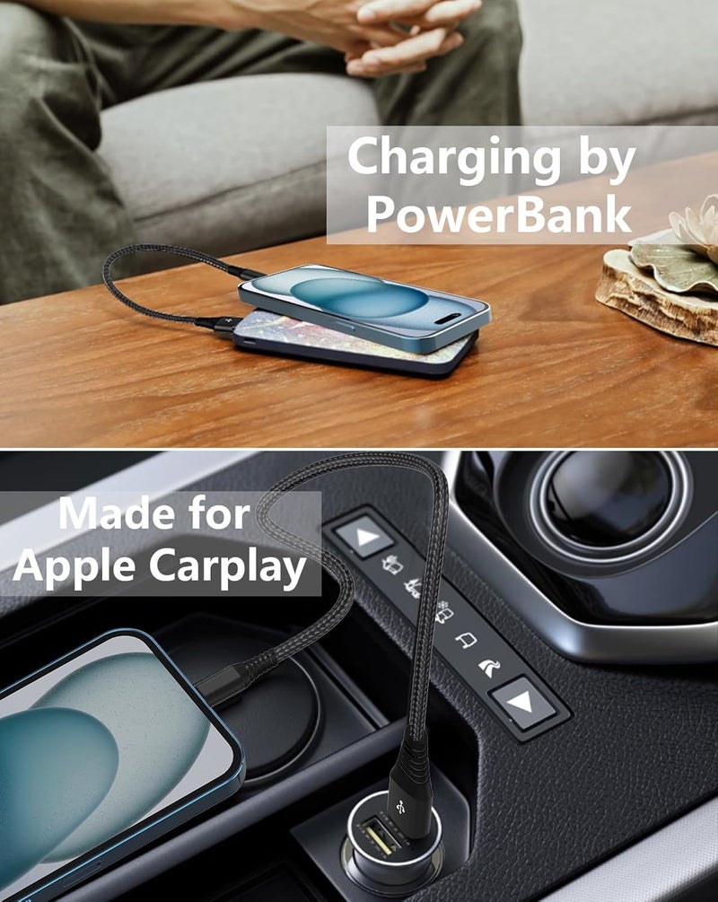 ايسبي كابلز 3 قطع كابل شحن iPhone قصير، [معتمد من Apple MFi] 8 بوصة، كابل USB A إلى Type-C، شحن سريع، كابل نقل بيانات عالي السرعة لمزامنة ونقل البيانات لـ iPhone 15/15 Pro iPad/Airpods/Galaxy/Power Bank/CarPlay - Image 2