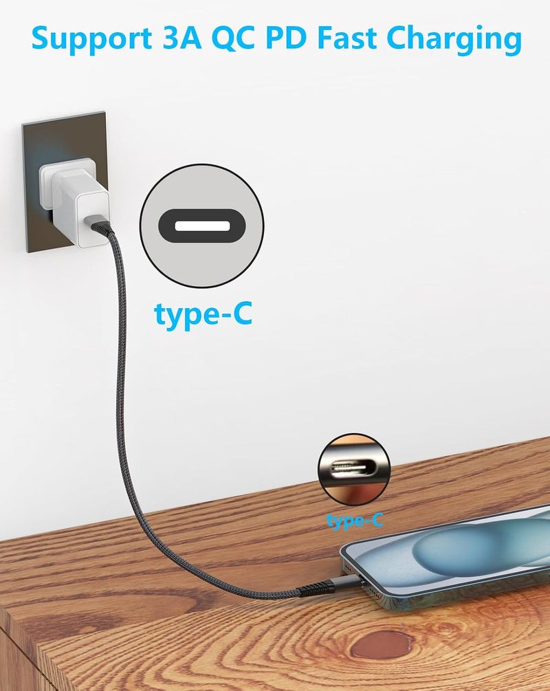 ايسبي كابلز 3 قطع كابل شحن iPhone قصير، [معتمد من Apple MFi] 8 بوصة، كابل USB A إلى Type-C، شحن سريع، كابل نقل بيانات عالي السرعة لمزامنة ونقل البيانات لـ iPhone 15/15 Pro iPad/Airpods/Galaxy/Power Bank/CarPlay - Image 4