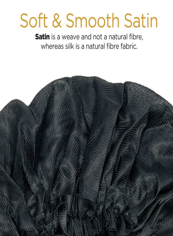 Donna Black Satin Bonnet Silky Satin, 1PC Bonnet for Women, Hair Bonnet, Elastic Band Bonnet Straight Hair Bonnet, Silk Wraps Short Hair Bonnet Large Sized Black Bonnet - Image 2