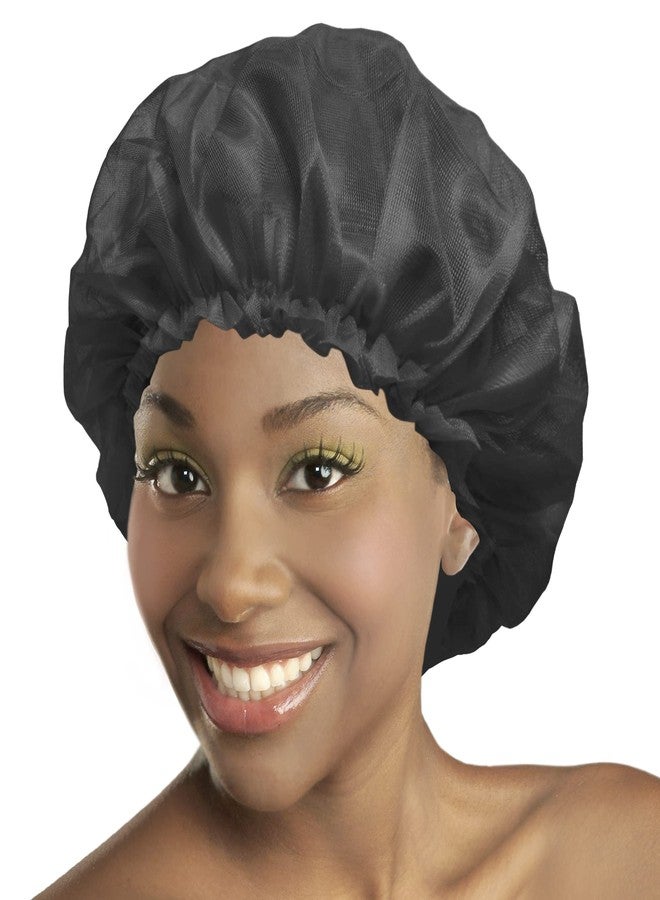 Donna Black Satin Bonnet Silky Satin, 1PC Bonnet for Women, Hair Bonnet, Elastic Band Bonnet Straight Hair Bonnet, Silk Wraps Short Hair Bonnet Large Sized Black Bonnet - Image 1