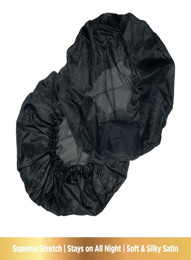 Donna Black Satin Bonnet Silky Satin, 1PC Bonnet for Women, Hair Bonnet, Elastic Band Bonnet Straight Hair Bonnet, Silk Wraps Short Hair Bonnet Large Sized Black Bonnet - Image 4