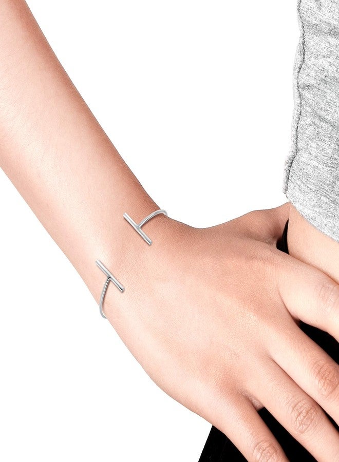 ايرافيدا سوار أيرافيدا العصري بتصميم حرف T، مصنوع من الفضة الإسترليني عيار 925، مفتوح الطرفين وقابل للتعديل | أساور من الفضة الإسترليني | هدايا مجوهرات للنساء - Image 5