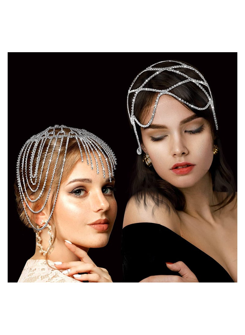 إسكدنيا 2 Pcs 1920s Headpiece Accessories for Women Crystal Rhinestone Head Chain Jewelry Headpieces for Flapper Woman Wedding Girls Cosplay Cleopatra Costume Gatsby Theme Party Belly Dance Delicate - Image 1