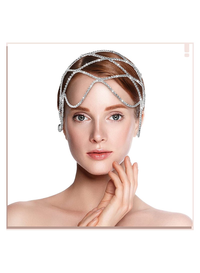 إسكدنيا 2 Pcs 1920s Headpiece Accessories for Women Crystal Rhinestone Head Chain Jewelry Headpieces for Flapper Woman Wedding Girls Cosplay Cleopatra Costume Gatsby Theme Party Belly Dance Delicate - Image 5