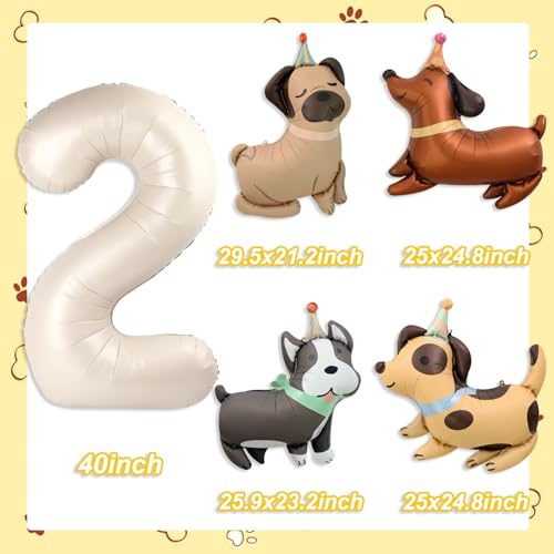 Tagberoy Animal Dog Balloons Puppy Balloon 40 Inch Cream White Number 2 Balloons for Dog 2nd Birthday Decorations Dogs Birthday Party Supplies - Image 5