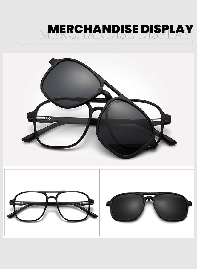 Men's Premium Magnetic Sunglasses｜5s Lens Swap & Arabesque Design｜Business/Desert Dual Mode｜5 Interchangeable Tinted Lenses UV Protection 1 Frame Eyeglasses + 5 Clip Lenses Sunglasses Polarized Magnetic 9010 - Image 5