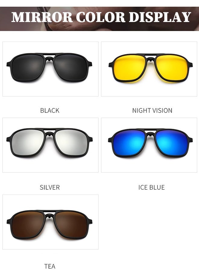Men's Premium Magnetic Sunglasses｜5s Lens Swap & Arabesque Design｜Business/Desert Dual Mode｜5 Interchangeable Tinted Lenses UV Protection 1 Frame Eyeglasses + 5 Clip Lenses Sunglasses Polarized Magnetic 9010 - Image 4