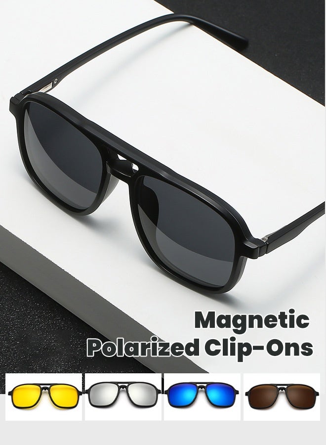 Men's Premium Magnetic Sunglasses｜5s Lens Swap & Arabesque Design｜Business/Desert Dual Mode｜5 Interchangeable Tinted Lenses UV Protection 1 Frame Eyeglasses + 5 Clip Lenses Sunglasses Polarized Magnetic 9010 - Image 3