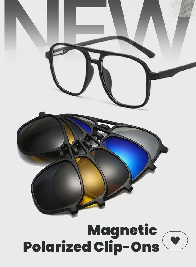 Men's Premium Magnetic Sunglasses｜5s Lens Swap & Arabesque Design｜Business/Desert Dual Mode｜5 Interchangeable Tinted Lenses UV Protection 1 Frame Eyeglasses + 5 Clip Lenses Sunglasses Polarized Magnetic 9010 - Image 1