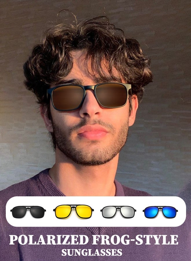 Men's Premium Magnetic Sunglasses｜5s Lens Swap & Arabesque Design｜Business/Desert Dual Mode｜5 Interchangeable Tinted Lenses UV Protection 1 Frame Eyeglasses + 5 Clip Lenses Sunglasses Polarized Magnetic 9010 - Image 2