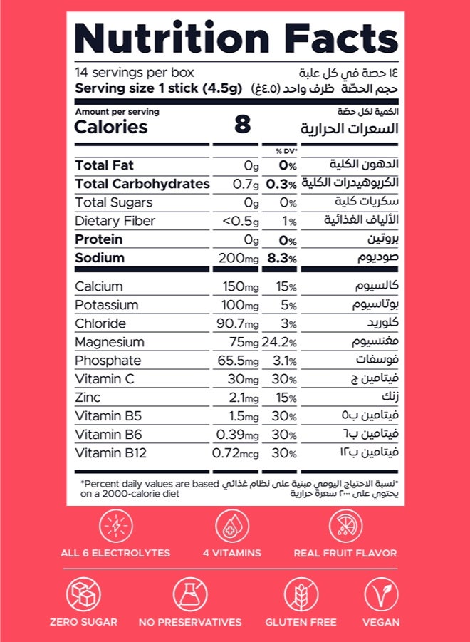 Hibiscus Dream, Daily Hydration, Sugar Free Electrolyte Powder Drink Mix With Vitamins And Zinc, No Aftertaste, Hibiscus Flavor, 14 Sachets