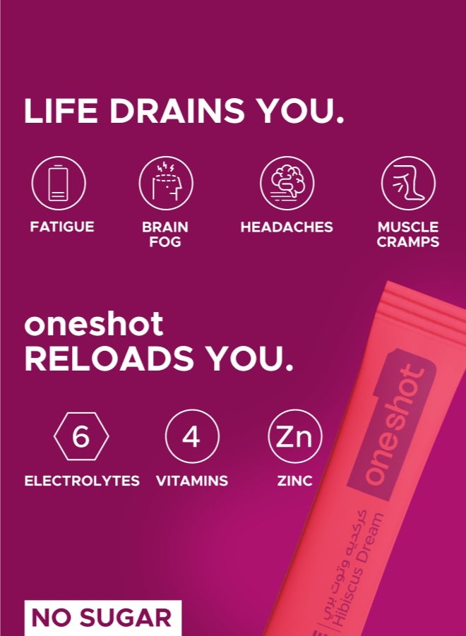 Hibiscus Dream, Daily Hydration, Sugar Free Electrolyte Powder Drink Mix With Vitamins And Zinc, No Aftertaste, Hibiscus Flavor, 14 Sachets