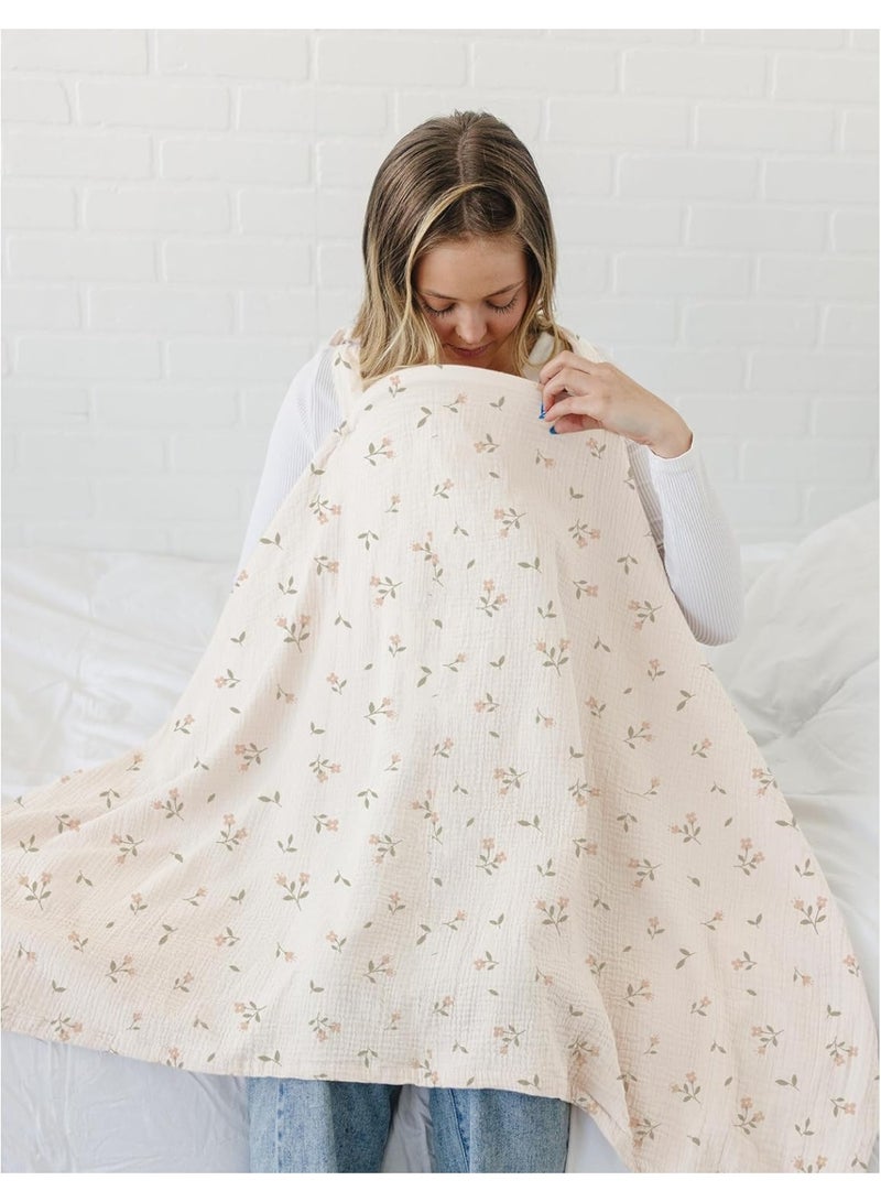 Muslin Nursing Covers for Breastfeeding, Privacy Breast Feeding Cover with Arch Neckline for Mom and Baby, Breathable 100% Cotton Nursing Apron Multi-use Stroller Cover - Image 4