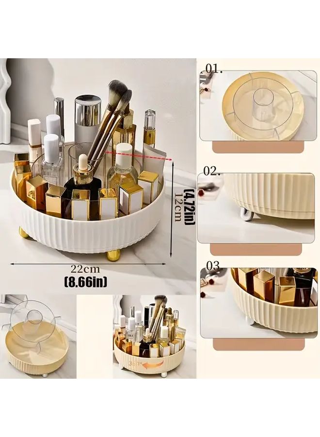 Pearl White 360 Degree Rotating Makeup Organizer With 6 Compartments No Assembly Required - Image 3