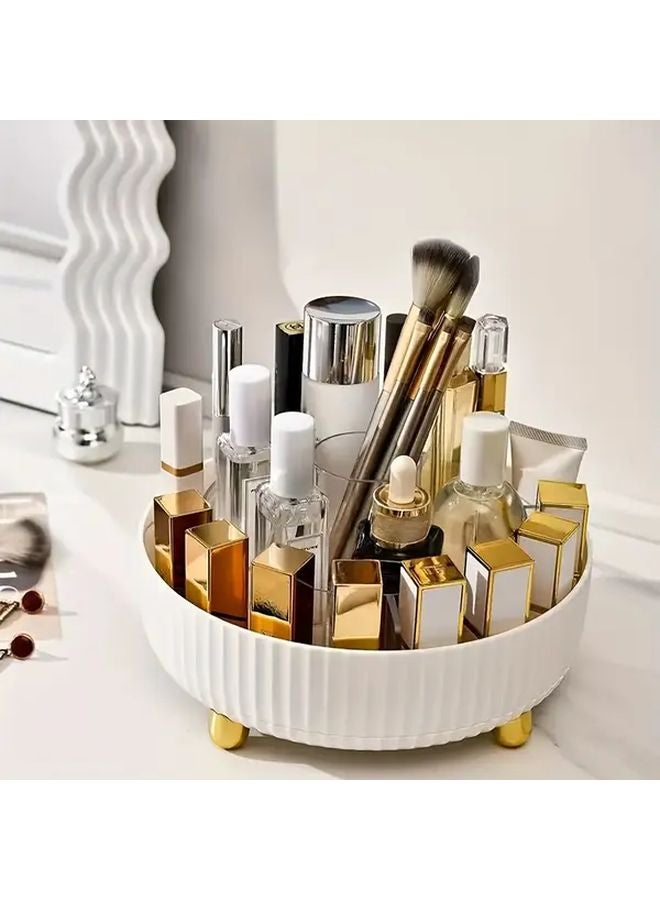 Pearl White 360 Degree Rotating Makeup Organizer With 6 Compartments No Assembly Required - Image 4