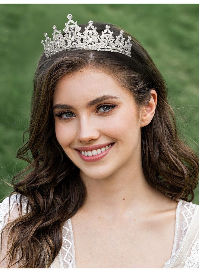 SWEETV Jeweled Tiaras And Crowns For Women Crystal Queen Crown Silver Wedding Tiara For Bride Metal Birthday Quinceanera Pageant Prom Headpieces  - Image 3