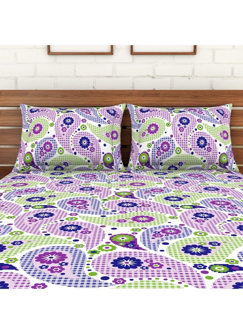 SPACES Spaces Printed Super Soft Cotton,104 Thread Count Double Bed Sheet (224 X 254 cm) with 2 Pillow Covers (43 X 68 cm) | Premium Fabric | I Machine Washable I Modern Print |, Purple (Amentiri)  - Image 3