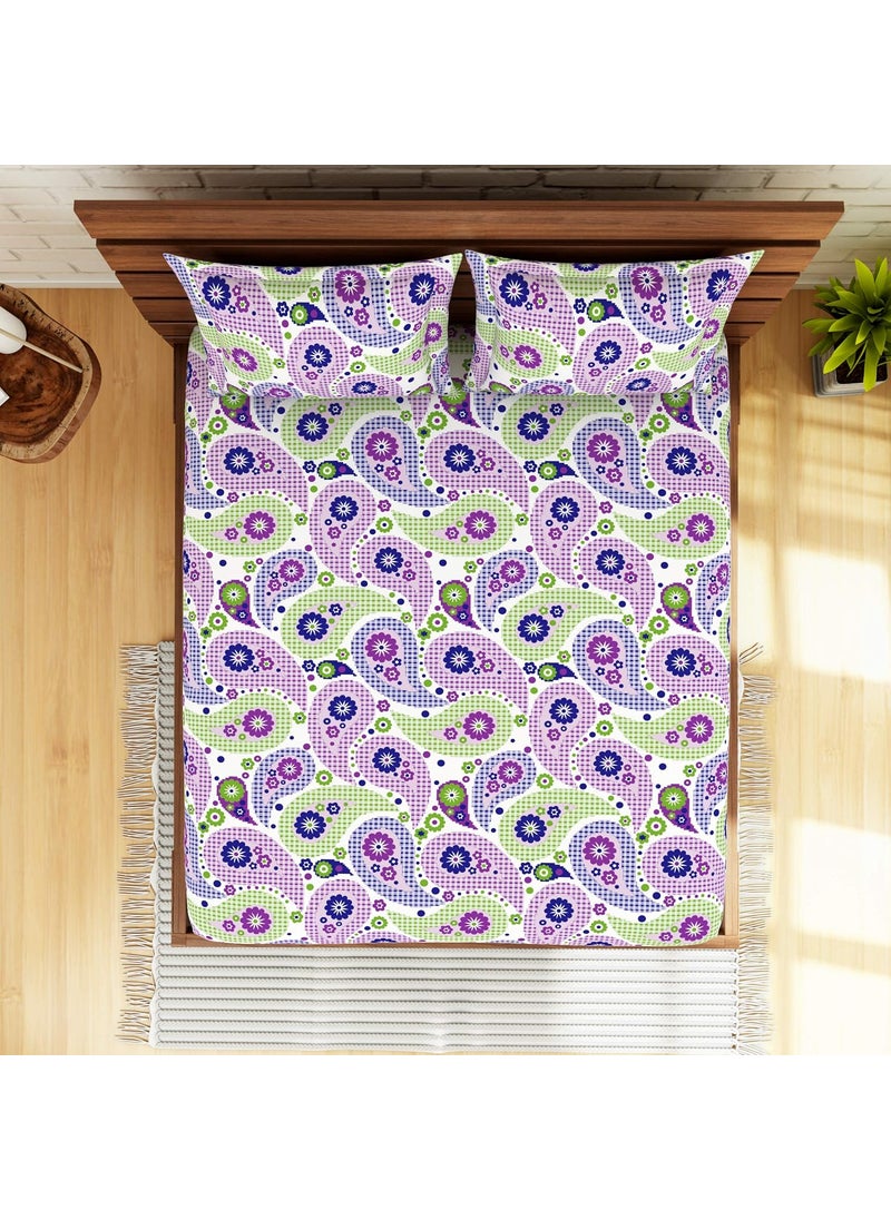 SPACES Spaces Printed Super Soft Cotton,104 Thread Count Double Bed Sheet (224 X 254 cm) with 2 Pillow Covers (43 X 68 cm) | Premium Fabric | I Machine Washable I Modern Print |, Purple (Amentiri)  - Image 2
