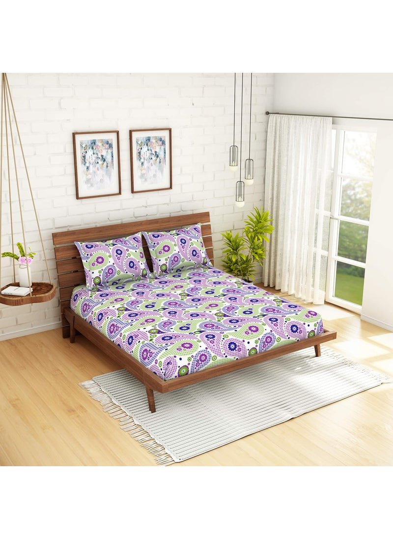 SPACES Spaces Printed Super Soft Cotton,104 Thread Count Double Bed Sheet (224 X 254 cm) with 2 Pillow Covers (43 X 68 cm) | Premium Fabric | I Machine Washable I Modern Print |, Purple (Amentiri)  - Image 4