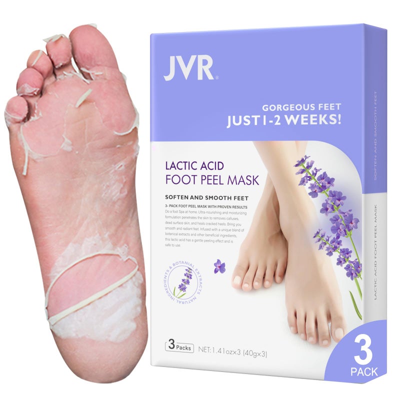JVR Foot Peel Mask - 3 Pairs - Exfoliating Peeling Callus Remover, Repairs Cracked Heels & Dead, Dry Skin, for Smoother and Softer Feet (Lavender) - Image 1