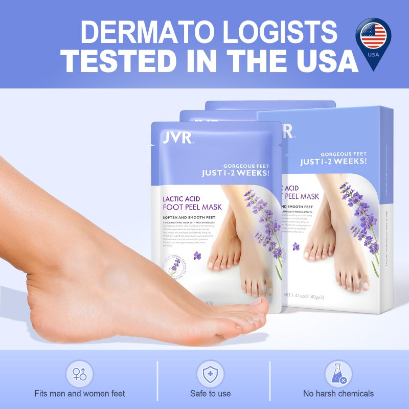 JVR Foot Peel Mask - 3 Pairs - Exfoliating Peeling Callus Remover, Repairs Cracked Heels & Dead, Dry Skin, for Smoother and Softer Feet (Lavender) - Image 3