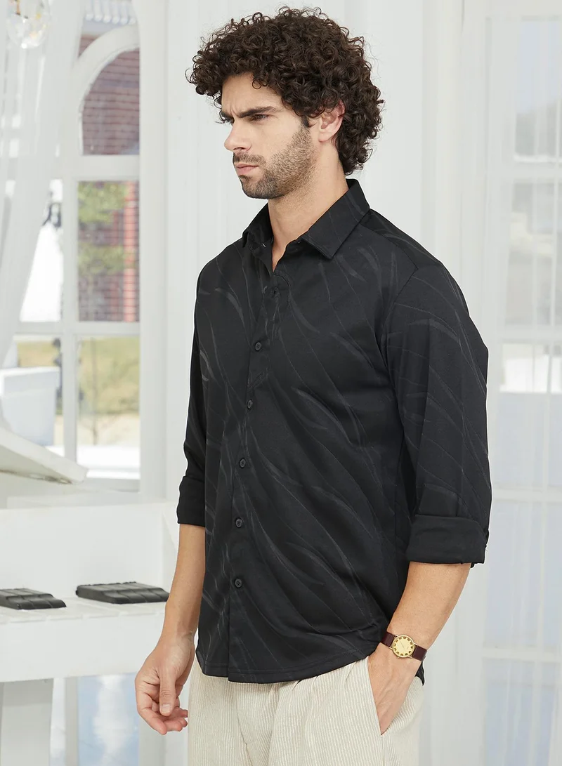 كامبوس سوترا Men's Onyx Black Scratch-Tactile Shirt