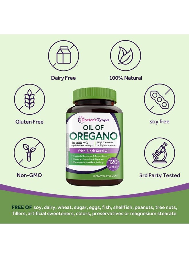 Doctor's Recipes Oil of Oregano with Black Seed Oil,10000 MG Oregano Oil, Non-GMO, All Natural Herbal Supplement, Antioxidant & Immune Support, 120 Softgels - Image 5
