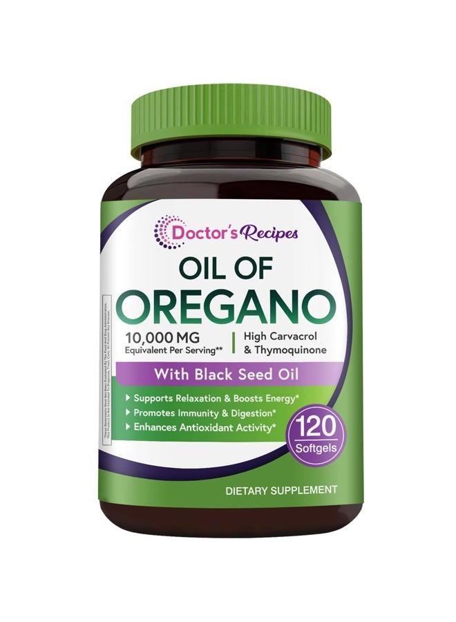 Doctor's Recipes Oil of Oregano with Black Seed Oil,10000 MG Oregano Oil, Non-GMO, All Natural Herbal Supplement, Antioxidant & Immune Support, 120 Softgels - Image 1