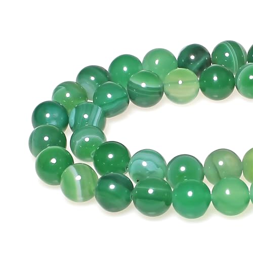 MJDCB Natural Stone Beads Green Striped Agate Round Loose Beads for Jewelry Making DIY Bracelet Necklace (12mm) - Image 1