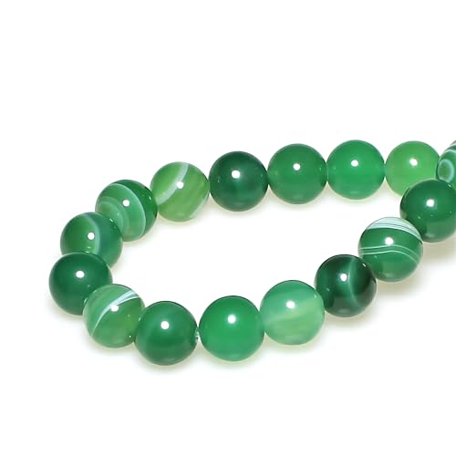MJDCB Natural Stone Beads Green Striped Agate Round Loose Beads for Jewelry Making DIY Bracelet Necklace (12mm) - Image 2